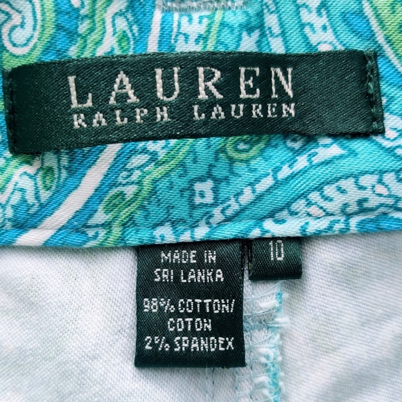 LAUREN RALPH LAUREN Paisley Stretch Blue Green Capri Pants 10 - Picture 5 of 7
